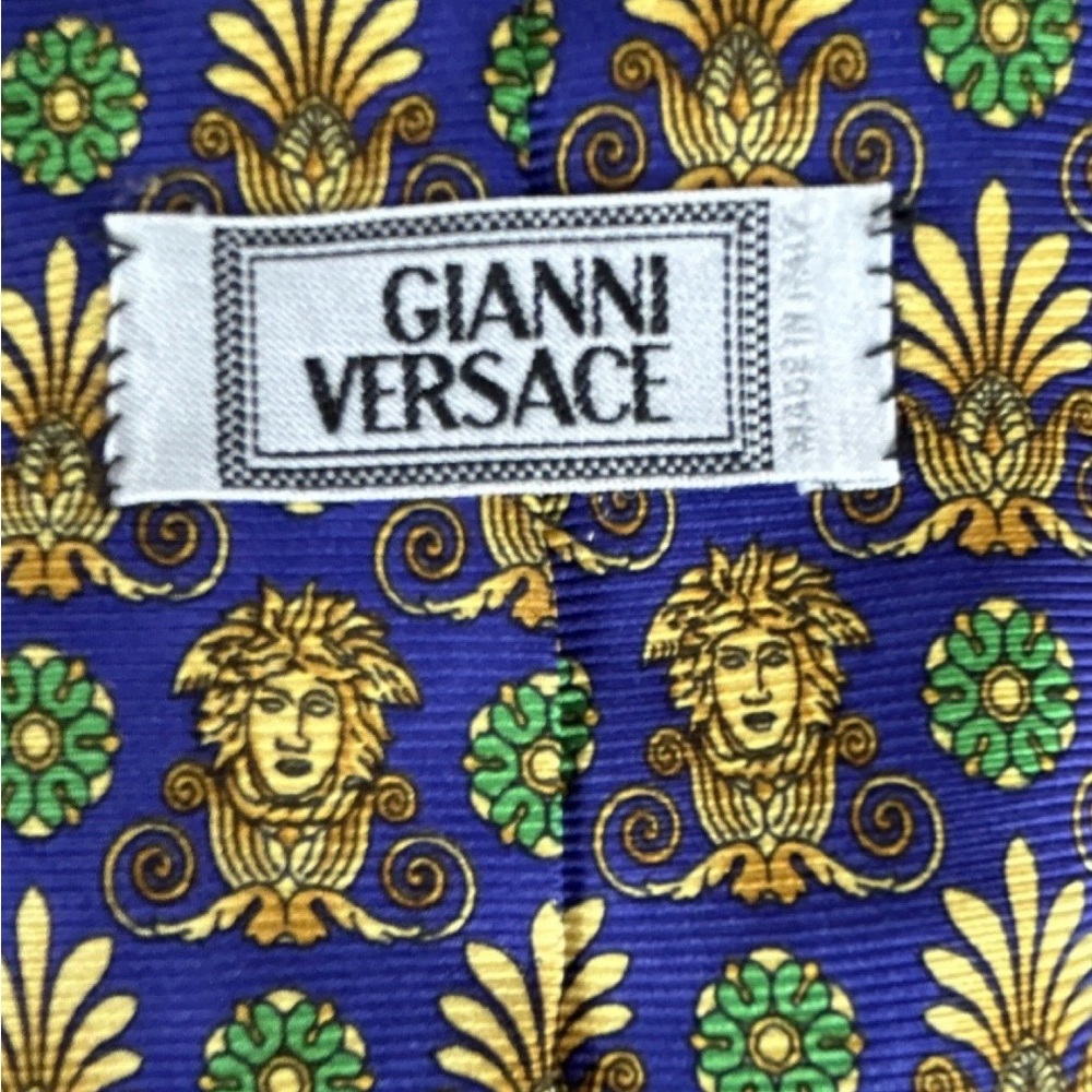Versace Royal Blue Floral Crest Silk Tie